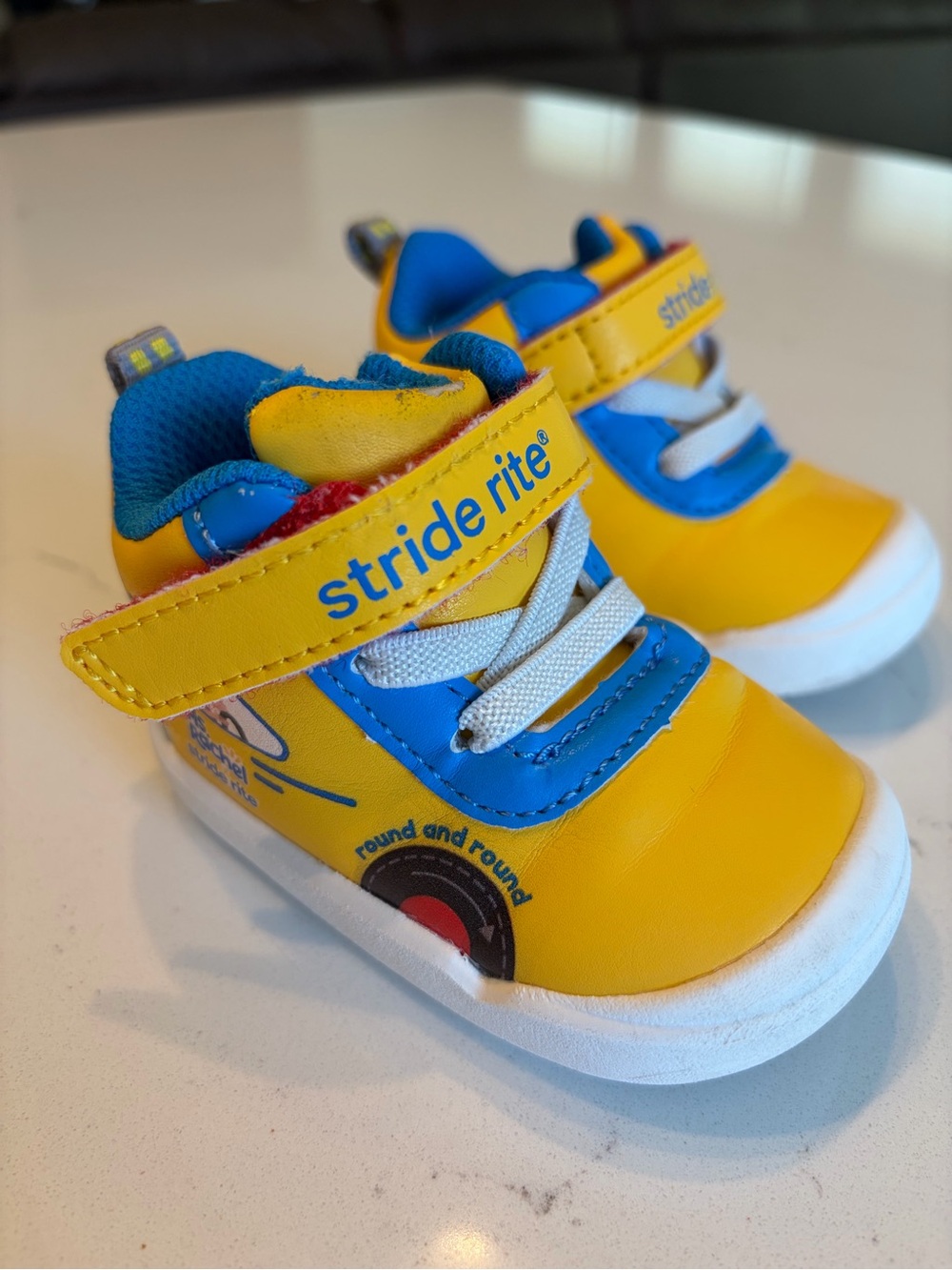 Size 2 Stride Rite Yellow and Blue Baby Walker Shoes